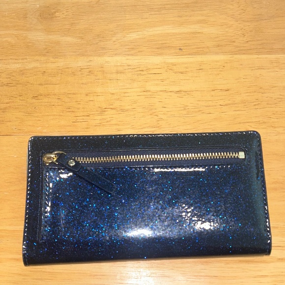 Kate Spade Midnight Blue Glitter Patent Long Snap Wallet VGUC - Picture 3 of 7